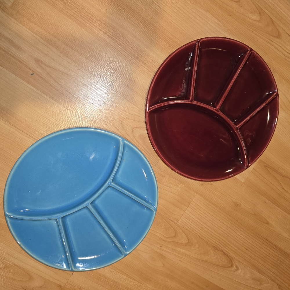2 Glazed Sectioned Dinner Plates
